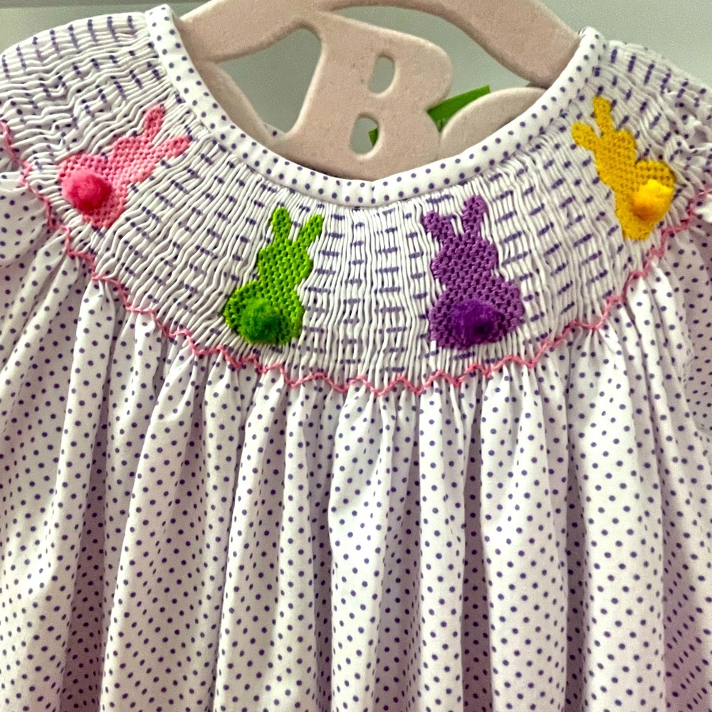 🪺 Bunny 🐰 Silhouette Smocked Dress purple Dot 🌸